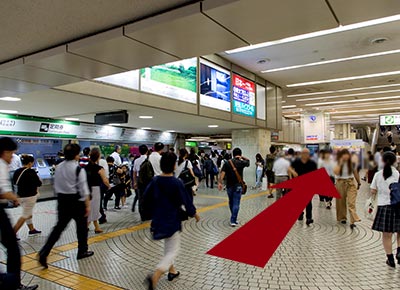 JR「新宿駅」西口から出て、正面の「西新宿方面」の看板に沿ってお進みください。