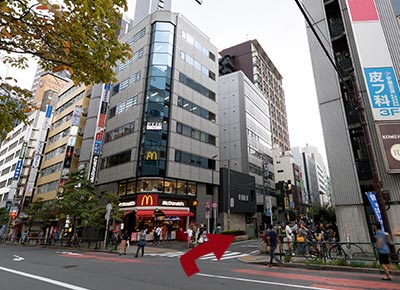 Go right around the corner of the first street (Aoi-Dori). McDonald's is the mark for turning.